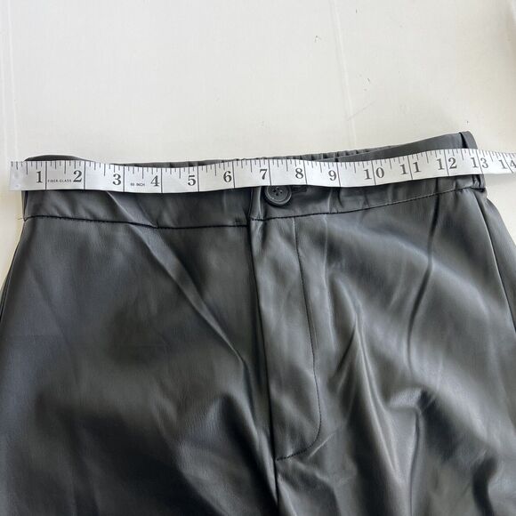 New AMBIANCE Faux Leather Solid Wide Leg Pants Black Women's - Picture 5 of 9